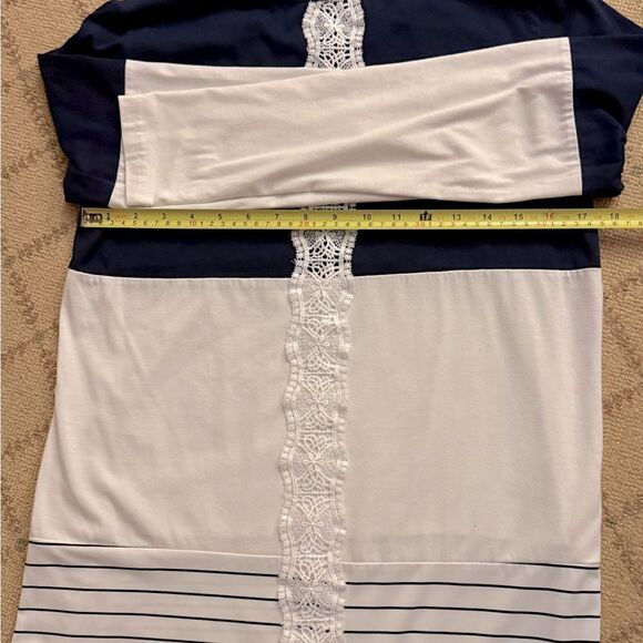Sherosa Navy and white long sleeved tunic boho with lace detail M - Picture 8 of 11